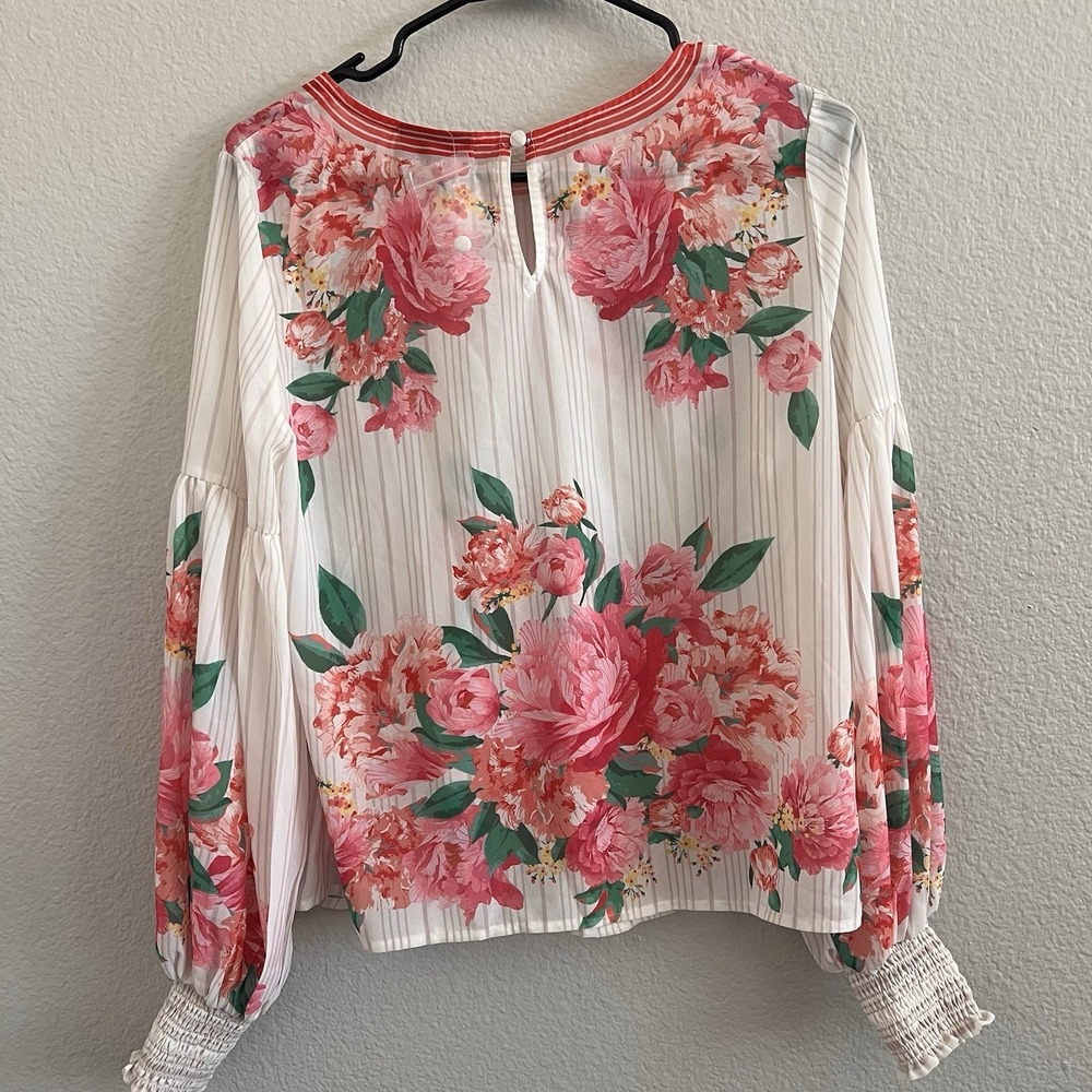 VICI Women's Medium Sheer Floral Roses Lantern Sleeve Romantic New Without Tags - Picture 4 of 7
